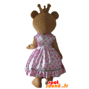 Mascotte d'ours en robe de princesse rose, avec une couronne - MASFR22679 - Mascotte d'ours