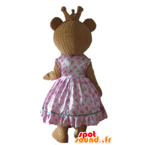 Mascote do urso no vestido da princesa rosa com uma coroa - MASFR22679 - mascote do urso