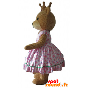 Mascotte bear in pink princess dress, with a crown - MASFR22679 - Bear mascot