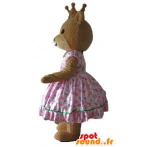 Oso Mascotte vestido de princesa de color rosa, con una corona - MASFR22679 - Oso mascota