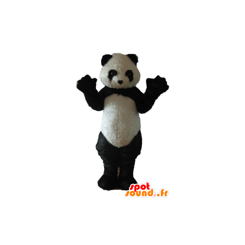 黒と白のパンダのマスコット、すべて毛深い-MASFR22680-パンダのマスコット