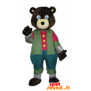 Mascotte d'ours marron foncé, en tenue colorée - MASFR22681 - Mascotte d'ours