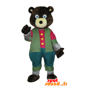 Maskot tmavě hnědé medvědy v barevné oblečení - MASFR22681 - Bear Mascot