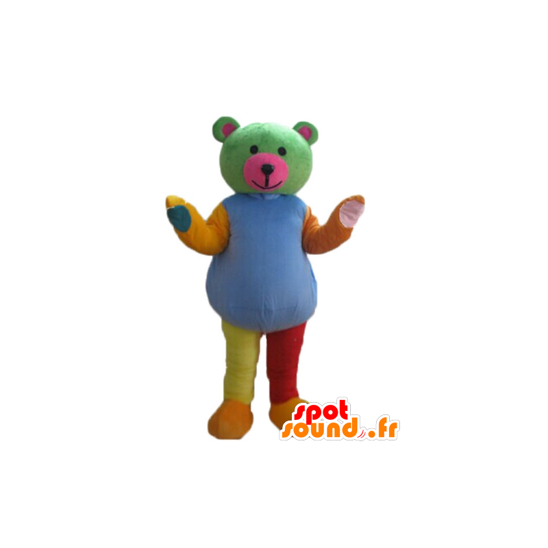 Flerfarvet bamse maskot - Spotsound maskot kostume