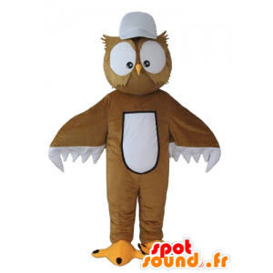 Bruine en witte uil mascotte, met grote ogen - MASFR22683 - Mascot vogels