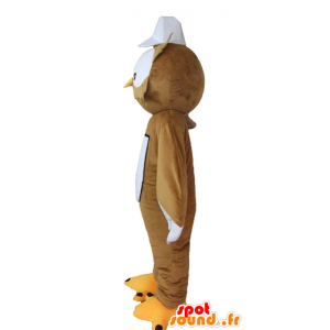 Mascotte de hibou marron et blanc, avec de grands yeux - MASFR22683 - Mascotte d'oiseaux
