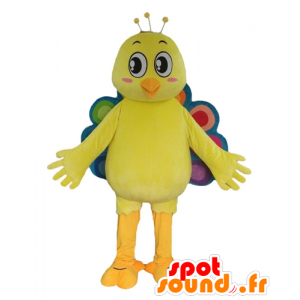 Mascot kanarkowo żółtą paw z kolorowych ogona - MASFR22684 - kaczki Mascot