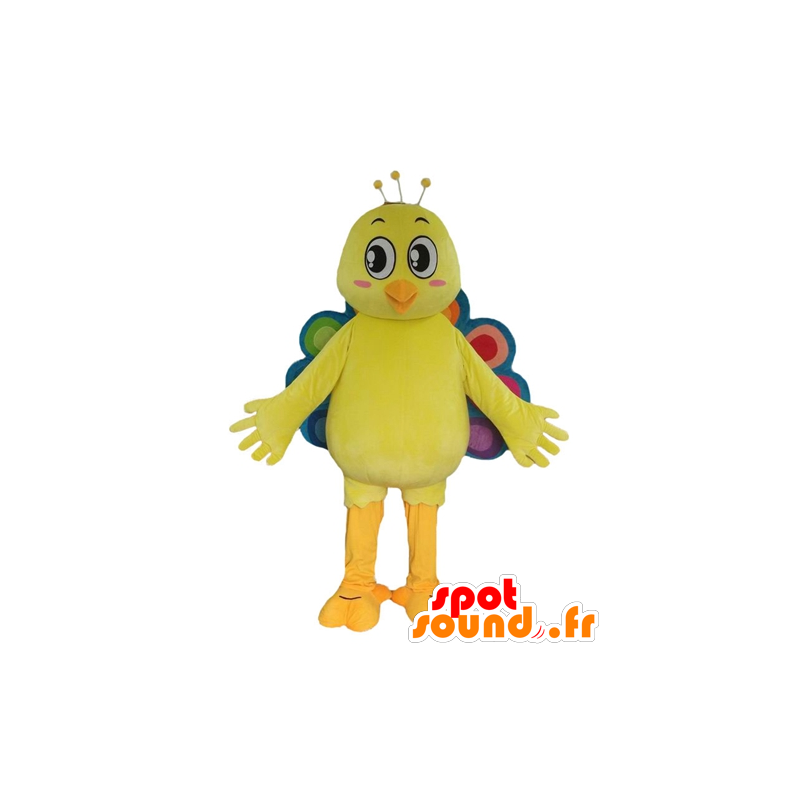 Mascotte de canari, de paon jaune avec une queue colorée - MASFR22684 - Mascotte de canards