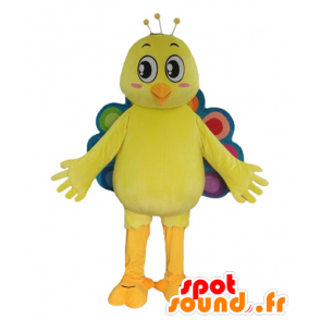 Mascotte kanariegele pauw met kleurrijke staart - MASFR22684 - Mascot eenden