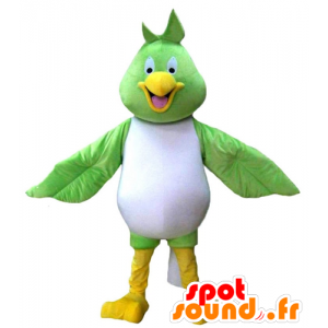 Grande mascotte verde uccello, bianco e giallo, allegro - MASFR22685 - Mascotte degli uccelli