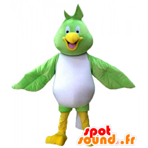 Grote vogel mascotte groen, wit en geel, en al glimlach - MASFR22685 - Mascot vogels