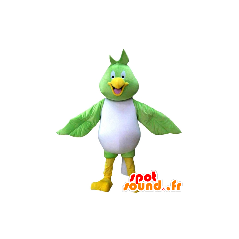 Grote vogel mascotte groen, wit en geel, en al glimlach - MASFR22685 - Mascot vogels