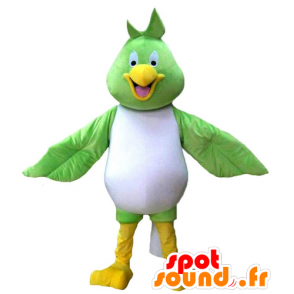 Stor fugl maskot grønn, hvit og gul, alle smiler - MASFR22685 - Mascot fugler