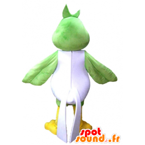 Grande mascotte verde uccello, bianco e giallo, allegro - MASFR22685 - Mascotte degli uccelli