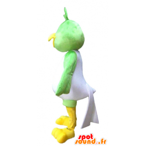 Mascotte de gros oiseau vert, blanc et jaune, très souriant - MASFR22685 - Mascotte d'oiseaux