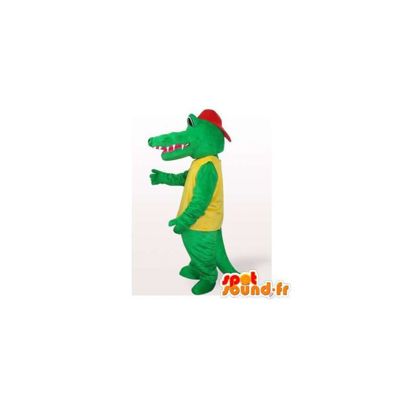 Krokodil mascotte met een rode dop - MASFR006517 - Mascot krokodillen
