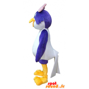 Mascotte gran pájaro azul y blanco con un lazo rosa - MASFR22686 - Mascota de aves