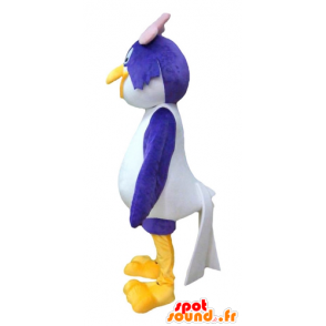 Tukku Mascot sininen ja valkoinen lintu vaaleanpunainen rusetti - MASFR22686 - maskotti lintuja