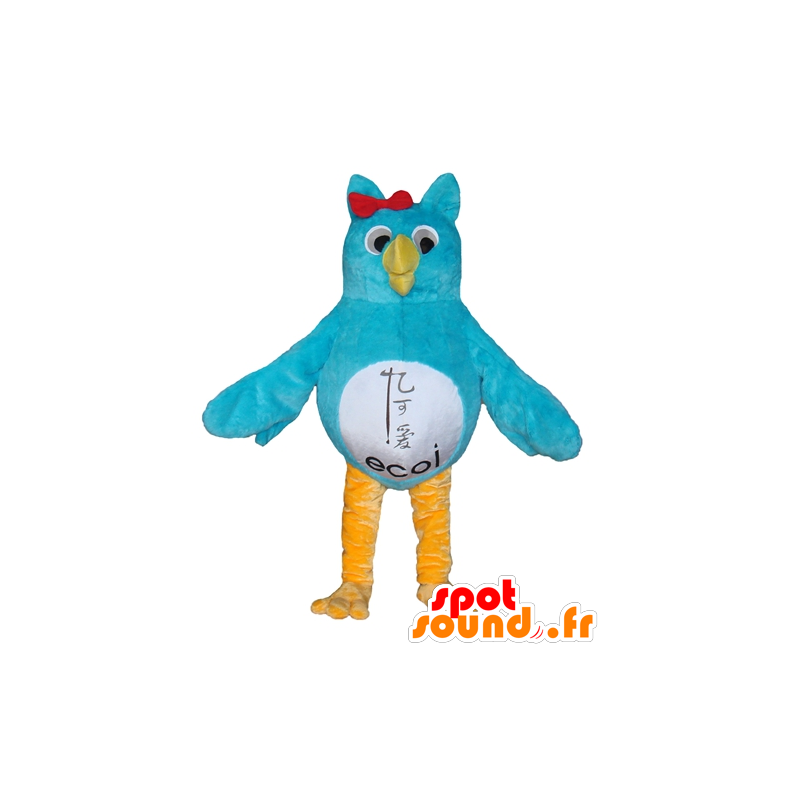 Mascot uil blauw, wit en geel - MASFR22689 - Mascot vogels