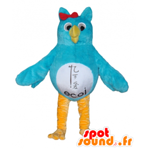 Mascotte de hibou bleu, blanc et jaune - MASFR22689 - Mascotte d'oiseaux