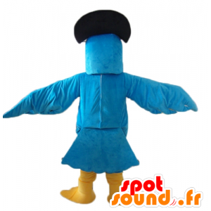 Maskotti sininen ja keltainen papukaija musta hattu - MASFR22696 - Mascottes de perroquets