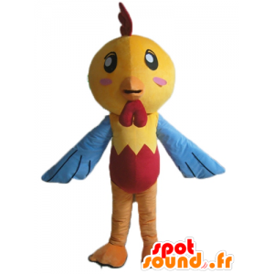 Høne maskot, gul kylling, blå og rød - MASFR22697 - Mascot Høner - Roosters - Chickens