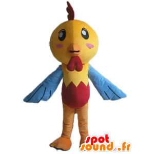 Mascotte de poule, de poussin jaune, bleu et rouge - MASFR22697 - Mascotte de Poules - Coqs - Poulets