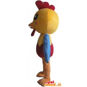 Kip mascotte, geel kuiken, blauw en rood - MASFR22697 - Mascot Hens - Hanen - Kippen