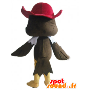 Mascotte d'aigle, de vautour marron avec un chapeau de pirate - MASFR22698 - Mascotte d'oiseaux