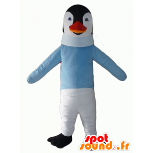 Mascotte de pingouin noir et blanc avec un pull bleu - MASFR22700 - Mascottes Pingouin