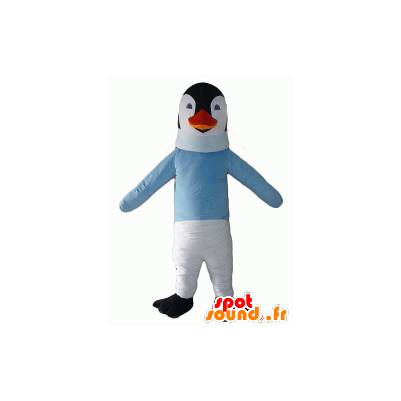 Blanco y negro mascota pingüino con un suéter azul - MASFR22700 - Mascotas de pingüino