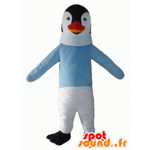 Blanco y negro mascota pingüino con un suéter azul - MASFR22700 - Mascotas de pingüino