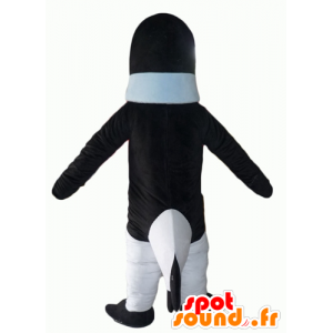 μαύρο και άσπρο πιγκουίνος μασκότ με μπλε πουλόβερ - MASFR22700 - πιγκουίνος μασκότ