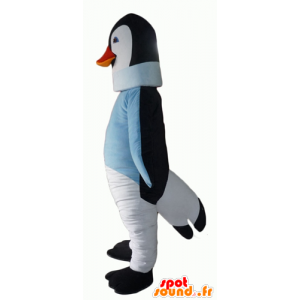 Svartvitt pingvinmaskot med en blå tröja - Spotsound maskot