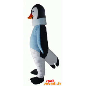 Sort og hvid pingvin maskot med en blå sweater - Spotsound
