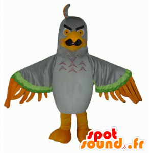 Maskot orel šedá, zelená a oranžová, zlé vypadající - MASFR22701 - maskot ptáci