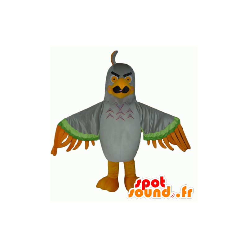 Mascotte d'aigle gris, vert et orange, à l'air méchant - MASFR22701 - Mascotte d'oiseaux
