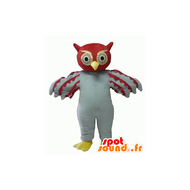 Mascotte de hibou rouge et blanc, géant - MASFR22702 - Mascotte d'oiseaux