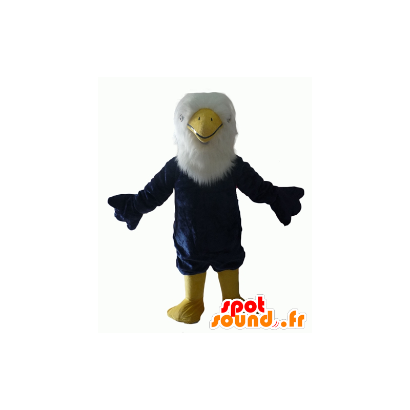 Mascotte d'aigle bleu, blanc et jaune, tout poilu - MASFR22703 - Mascotte d'oiseaux