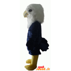 Mascotte d'aigle bleu, blanc et jaune, tout poilu - MASFR22703 - Mascotte d'oiseaux