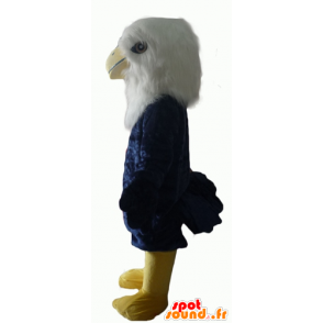 Mascotte d'aigle bleu, blanc et jaune, tout poilu - MASFR22703 - Mascotte d'oiseaux