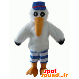 Mascota de Gaviota, cigüeña, con una gorra y una camiseta - MASFR22706 - Mascotas del océano