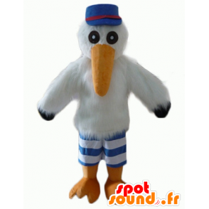 Mascot måke og stork med et lokk og en trøye - MASFR22706 - Maskoter av havet