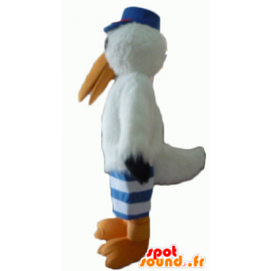 Seagull mascot, stork, with a cap and a jersey - MASFR22706 - Mascots of the ocean