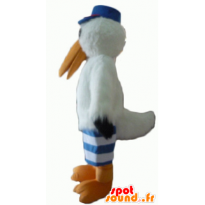 Seagull mascot, stork, with a cap and a jersey - MASFR22706 - Mascots of the ocean