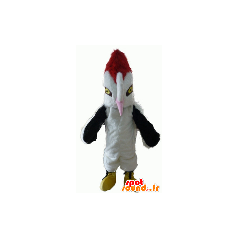 Mascot belo pássaro branco, preto e vermelho com um bico grande - MASFR22707 - aves mascote