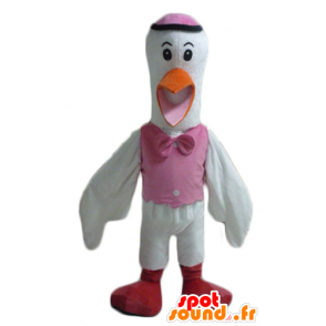Witte ooievaar mascotte, oranje, roze en rood - MASFR22708 - Mascot vogels