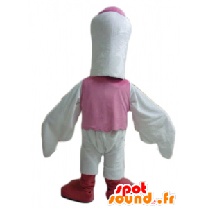 Hvit stork maskot, oransje, rosa og rødt - MASFR22708 - Mascot fugler