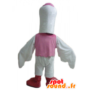 Witte ooievaar mascotte, oranje, roze en rood - MASFR22708 - Mascot vogels
