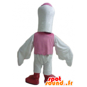 Mascotte de cigogne blanche, orange, rose et rouge - MASFR22708 - Mascotte d'oiseaux